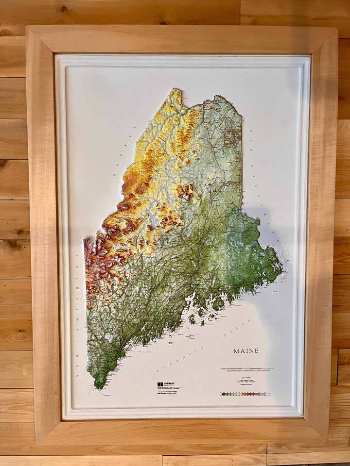 Custom Framed Raised Relief Map of Maine