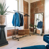 Clothing Rack with Distressed Wood Platform ~ Featured on Netflix with mirror and plant