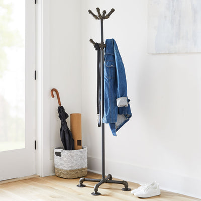 Industrial Coat Rack with Hooks