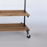 Closeup of rolling clothing rack 