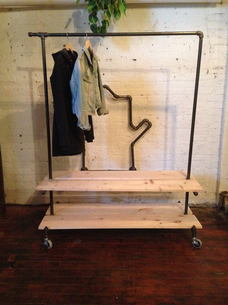 Industrial clothing rack with shelves – Monroe Trades