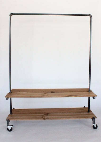 Industrial clothing rack with shelves